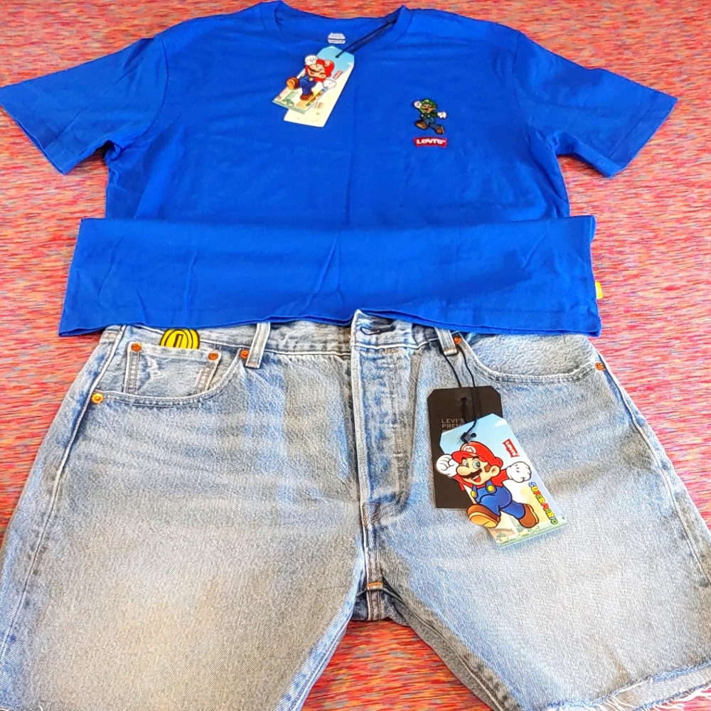 Levi Super Mario collaboration Cut off shorts and Luigi tee! SICK colab gear!